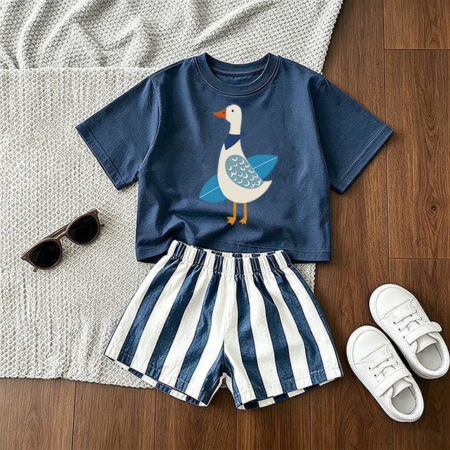 Baby Goose Blue Tee and Striped Shorts 2-Piece Set - Blue - 3-5T - image 1