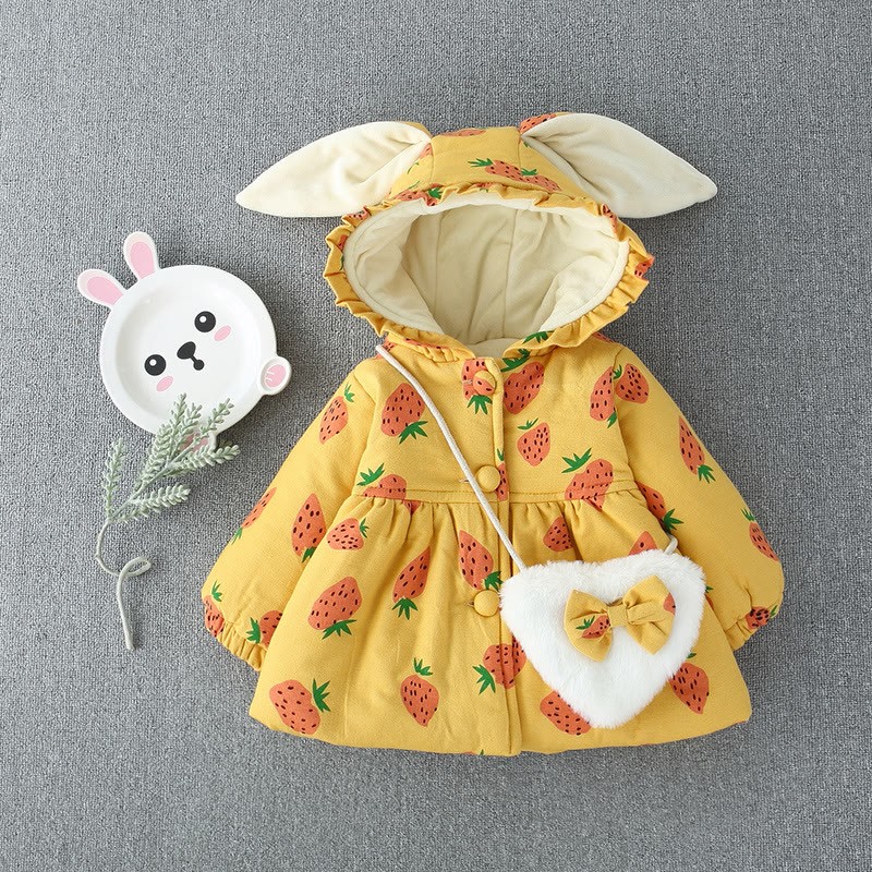 Toddler Cherry Strawberry Fleece Lined Coat with Bag - Yellow - 18-30M - image 1