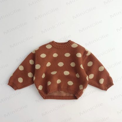 Toddler Knitted Dots Retro Style Sweater - Red - 7-9T - image 2