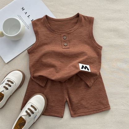 M Baby Toddler Solid Color Tank and Shorts 2-piece Pyjama Set - Maroon - 10-11T - image 5