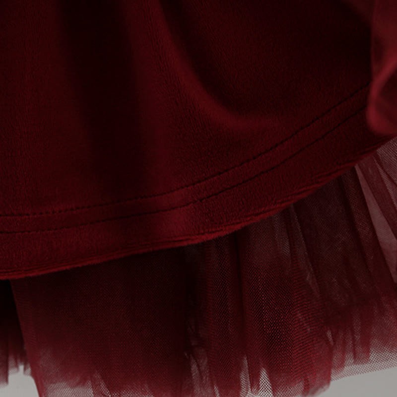 Baby Girl Bear Bow Red Fleece Lined Mesh Dress  - image 12