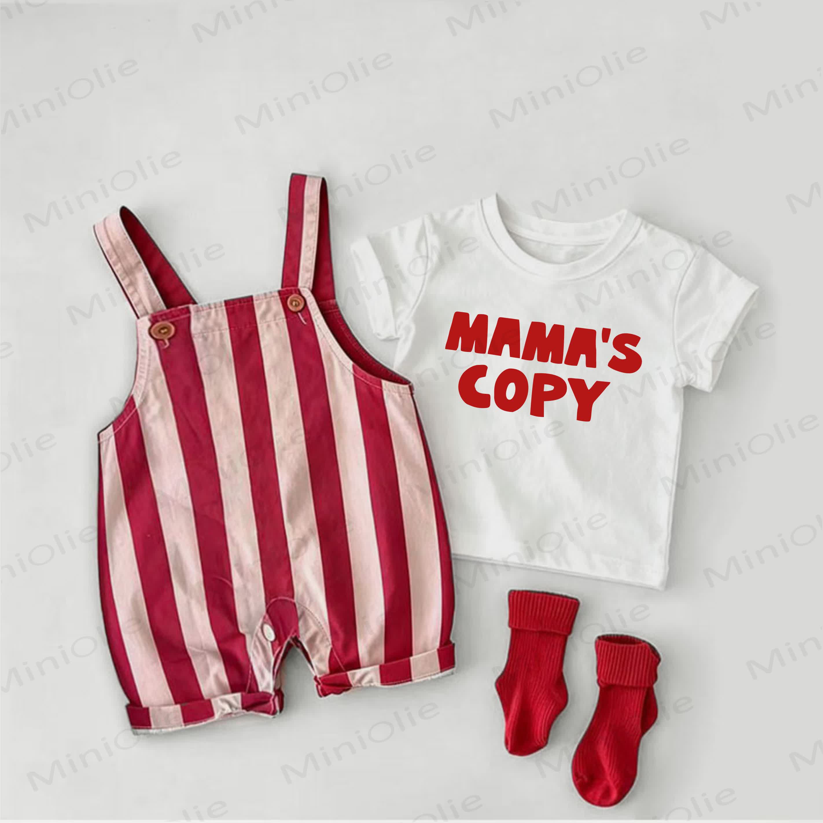 MAMA'S COPY Baby Slogan Red Stripe Overalls and White Tee 2-piece Set - White&Red - 2-3T - image 1