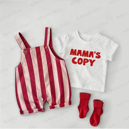 MAMA'S COPY Baby Slogan Red Stripe Overalls and White Tee 2-piece Set - White&Red - 2-3T - image 1