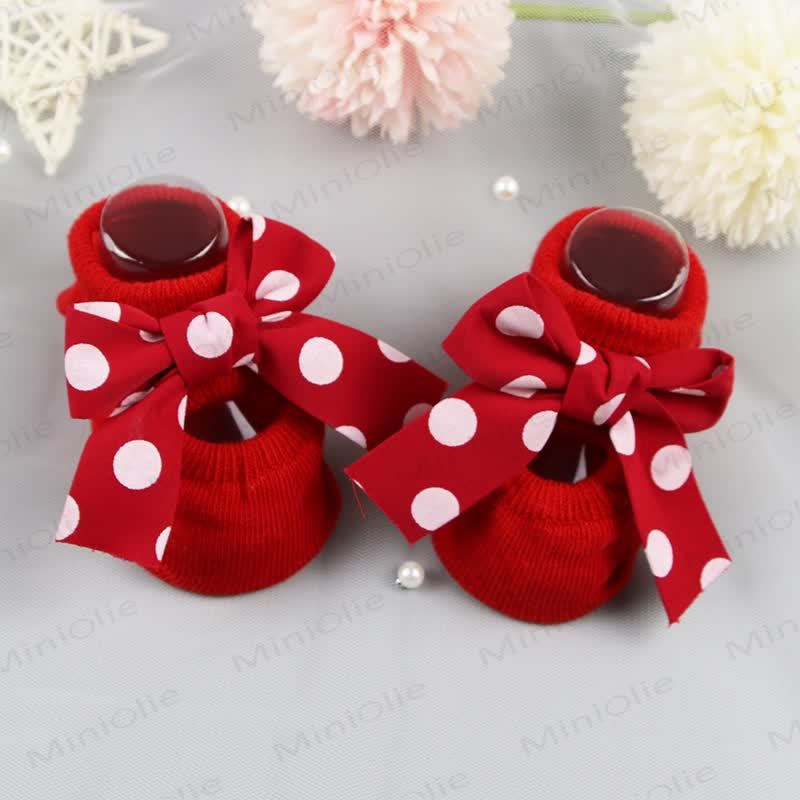 Baby Christmas Bow Pre-walker Socks - Big Polka Dot - 0-12M - image 8