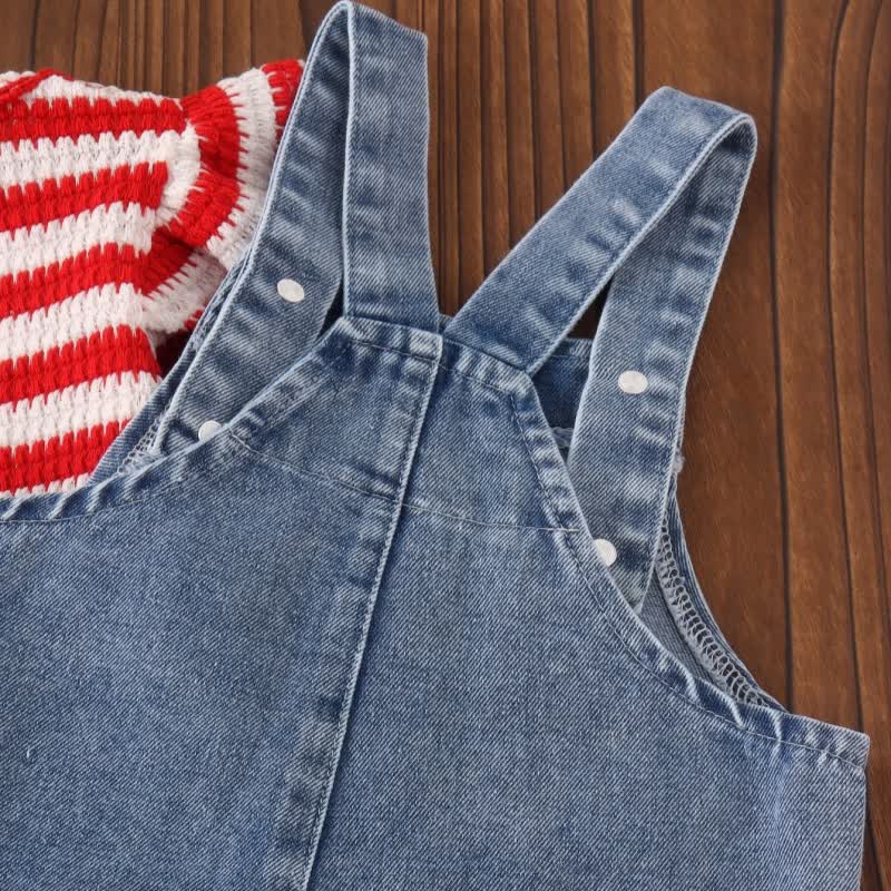 Baby Girl Stripe Top and Floral Denim Overalls 2-piece Set - image 8