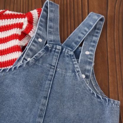 Baby Girl Stripe Top and Floral Denim Overalls 2-piece Set - image 8