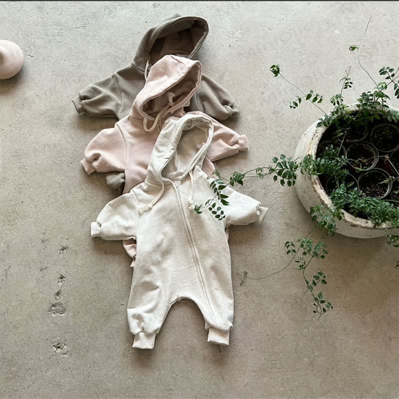 Baby Solid Color Hooded Casual Romper - image 3