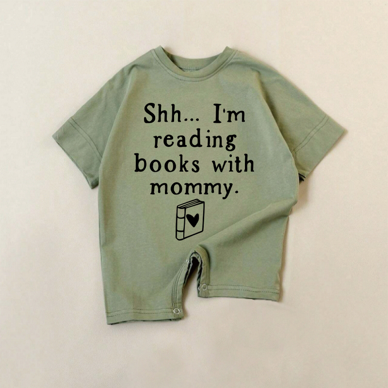 SHH…I'M READING BOOKS WITH MY MOMMY. Baby Green Book Pattern Romper - Green - 18-24M - image 1