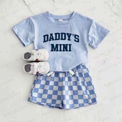 DADDY'S MINI Baby Blue Slogan Print T-shirt and Plaid Pants 2-Piece Set - Blue - 2-3T - image 1