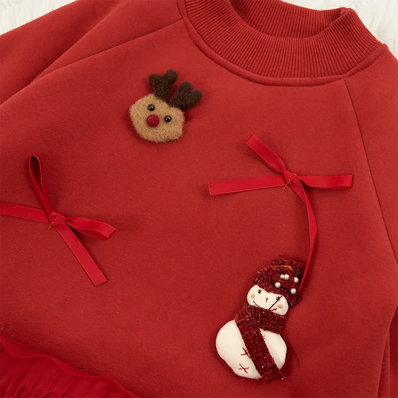 Christmas Snowman Deer Bow Long Sleeve Mid-long Dress - image 7