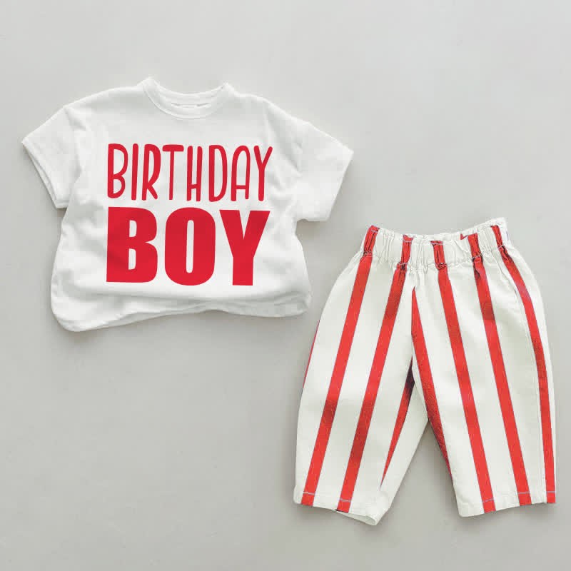 BIRTHDAY GIRL/BOY Baby Red Vertical Striped 2-piece Set - Boy - 2-3T - image 2