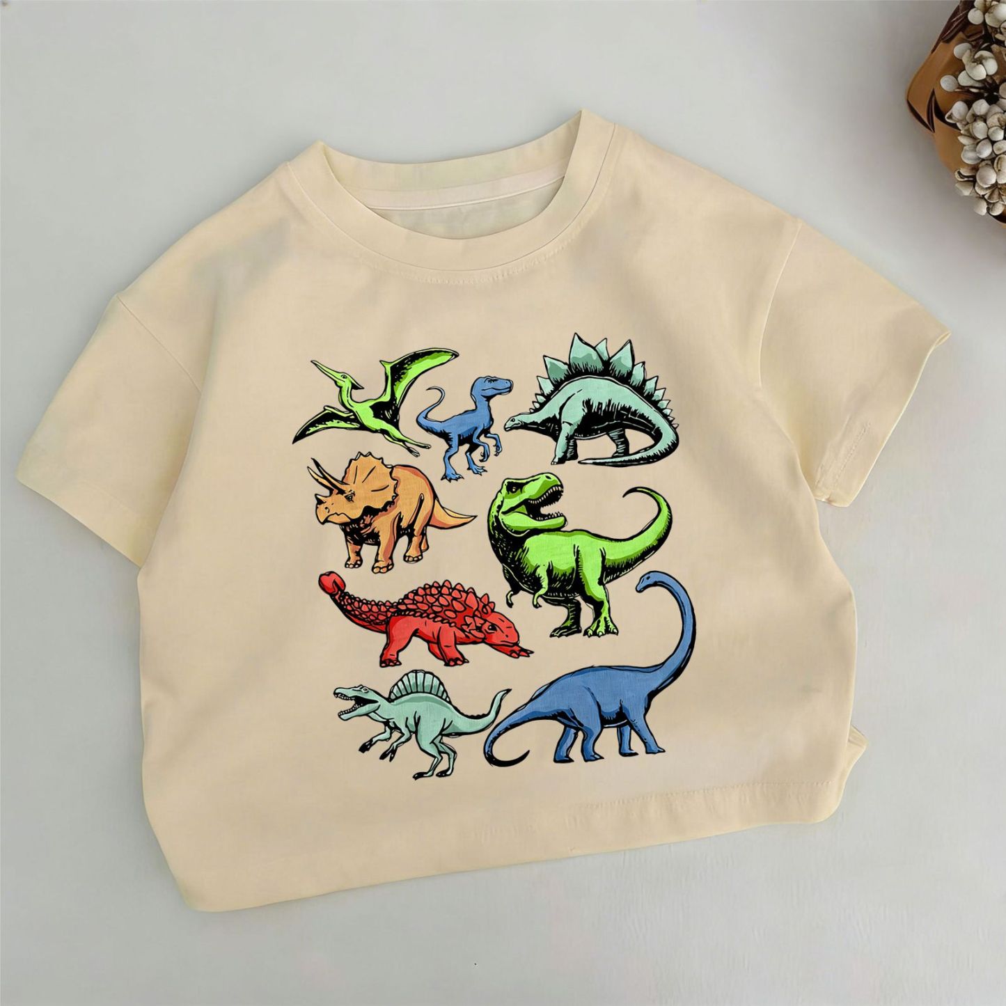 Toddler Kid Dinosaur Print Khaki T-shirt - Khaki - 6-7T - image 1
