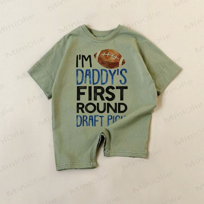 I'M DADDY'S FIRST ROUND DRAFT PICK Baby Green American Football Print Romper - Green - 18-24M - image 1