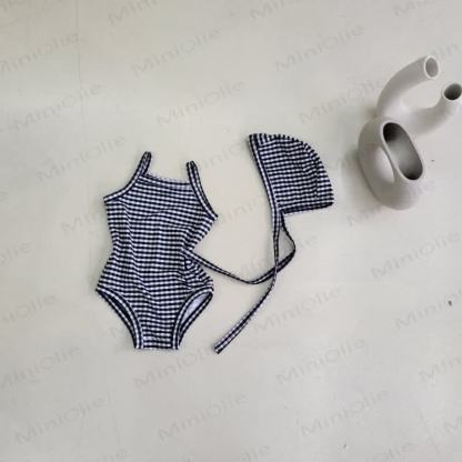 Baby Dot Floral Suspender Swimsuit with Hat - Black Stipes - 2-3T - image 5