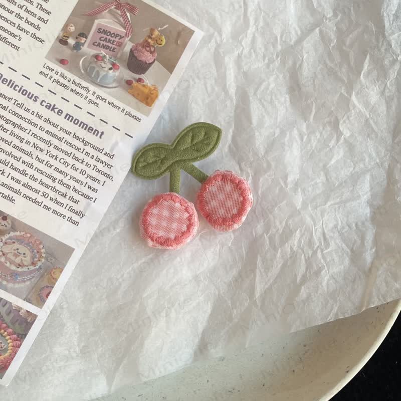 Baby Plaid Fruit Pink Hair Clips - Cherry - image 5