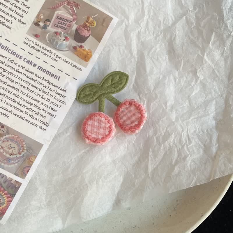 Baby Plaid Fruit Pink Hair Clips - Cherry - image 5