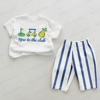 NEW TO THE CLUB Baby Blue Golf Club Print Vertical Striped 2-piece Set - White&Blue - 2-3T - image 1