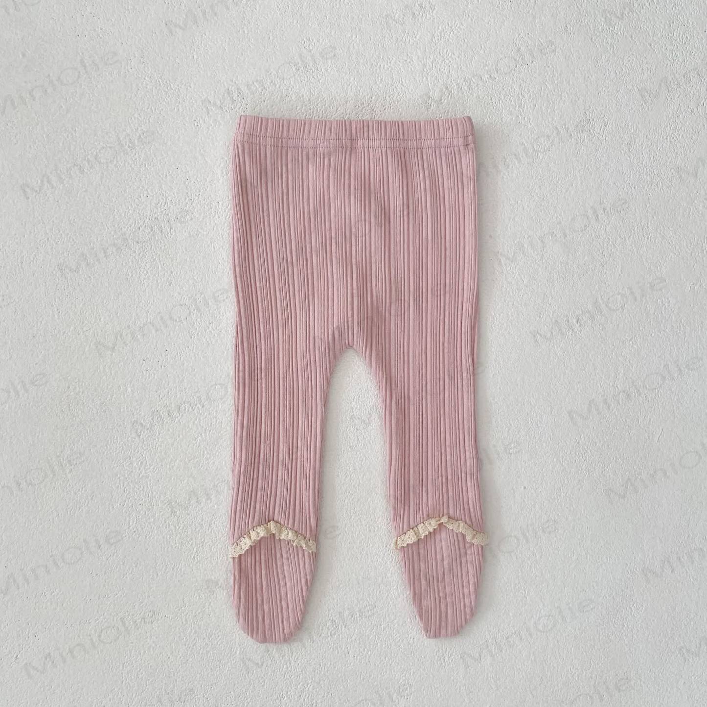 Baby Toddler Girl Solid Color Lace Ribbed Leggings - Pink - 2-3T - image 5