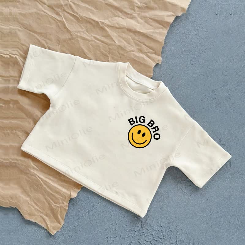 BIG BRO Baby Smiling Face Summer Casual T-Shirt - White - 2-3T - image 1
