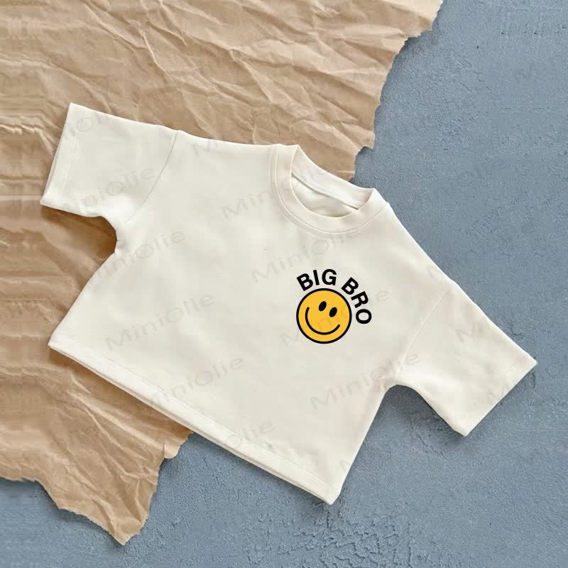 BIG BRO Baby Smiling Face Summer Casual T-Shirt - White - 2-3T - image 1