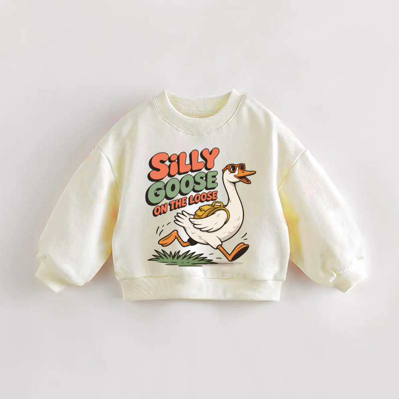SILLY GOOSE ON THE LOOSE Baby Toddler Goose Pattern Sweatshirt - Cream - 3-5T - image 1