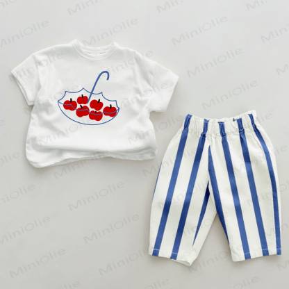 Baby Umbrella Apple Blue Vertical Striped 2-piece Set - White&Blue - 2-3T - image 1