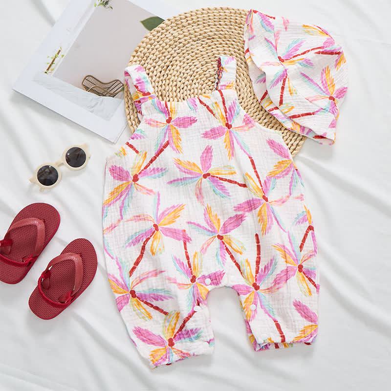 Baby Palm Tree Print White Jumpsuit with Hat - image 4
