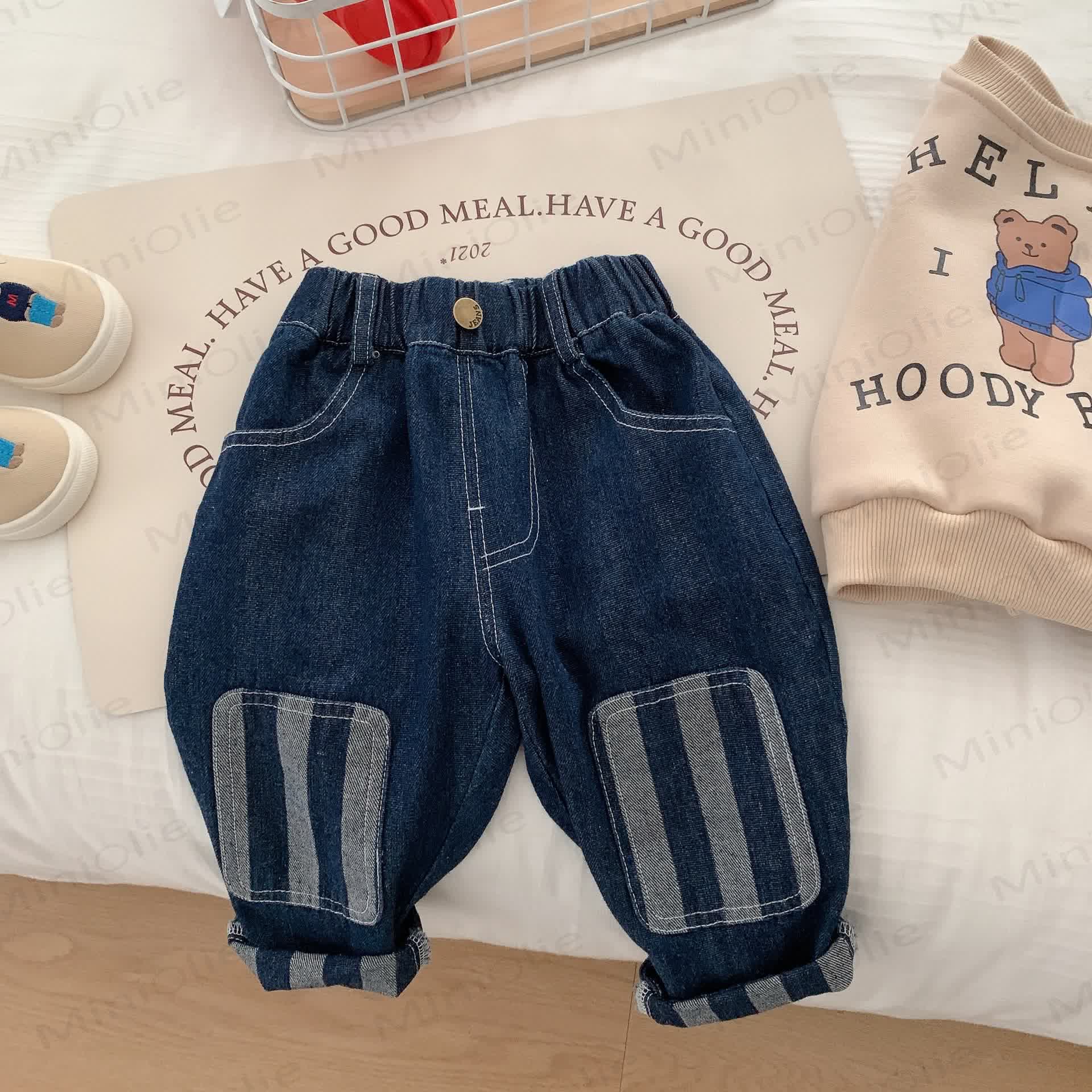 Toddler Boy Patch Striped Casual Denim Pants - Blue - 7-9T - image 4