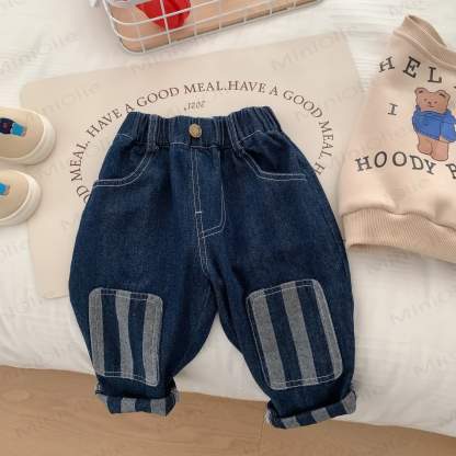 Toddler Boy Patch Striped Casual Denim Pants - Blue - 7-9T - image 4