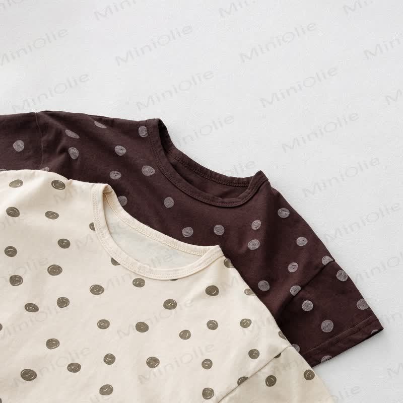 Toddler Girl Beige/Brown Polka Dot Summer T-Shirt - image 6