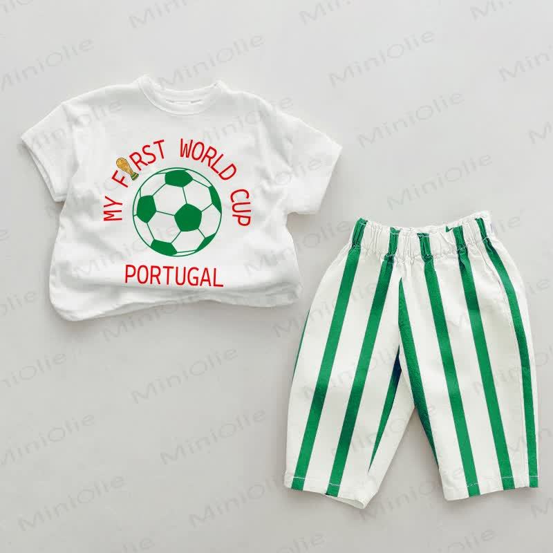MY FIRST WORLD CUP PORTUGAL Baby Green Vertical Striped 2-piece Set - White&Green - 2-3T - image 1