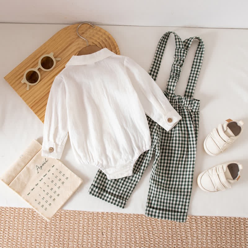 Baby Boy Gentleman Plaid Bodysuit Overalls 2-piece Set - image 18