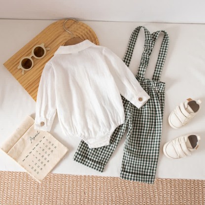 Baby Boy Gentleman Plaid Bodysuit Overalls 2-piece Set - image 18