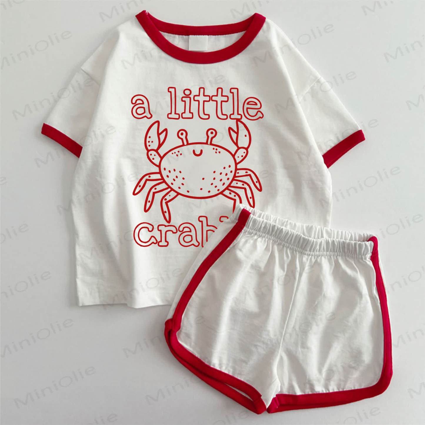 A LITTLE CRABBY Baby T-shirt and Shorts 2-Piece Set - White&Red - 3-5T - image 1