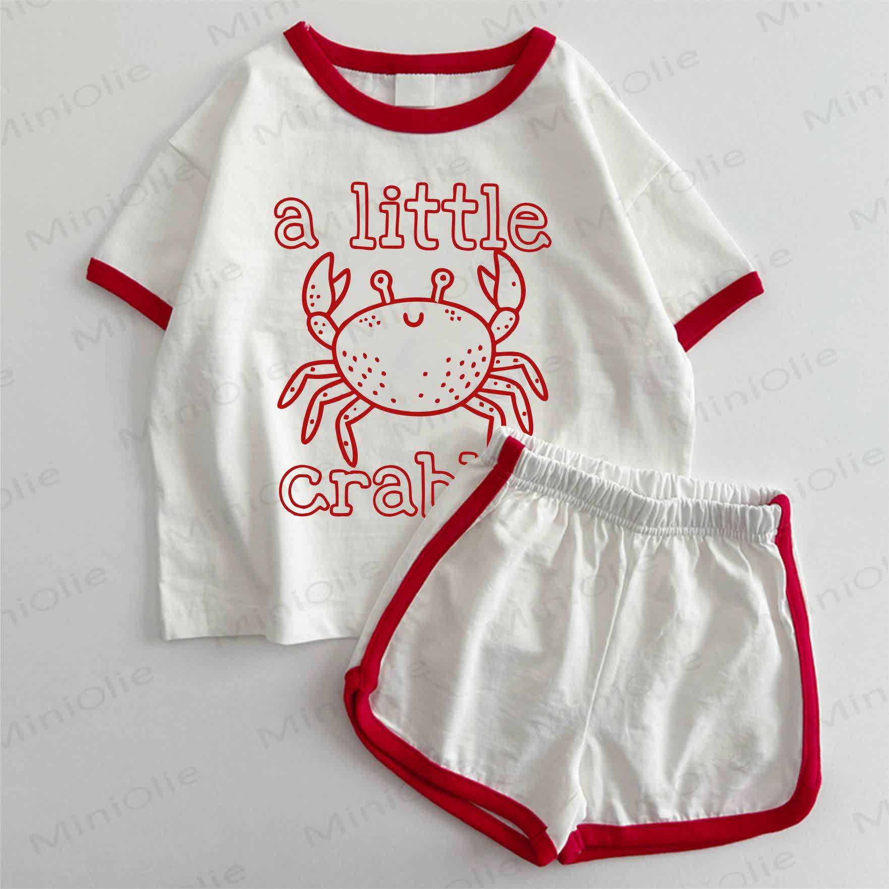 A LITTLE CRABBY Baby T-shirt and Shorts 2-Piece Set - White&Red - 3-5T - image 1