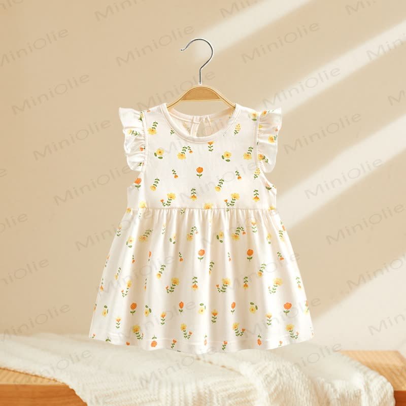 Toddler Baby Girls Print Flutter Sleeve Summer Dress - White Tulip - 4-5T - image 6