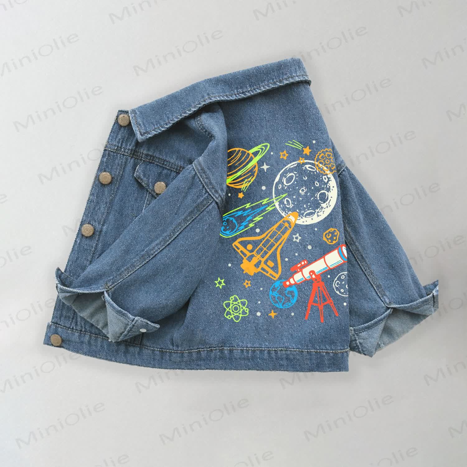 Toddler Kid Space Print Denim Jacket - Blue - 10-11T - image 1