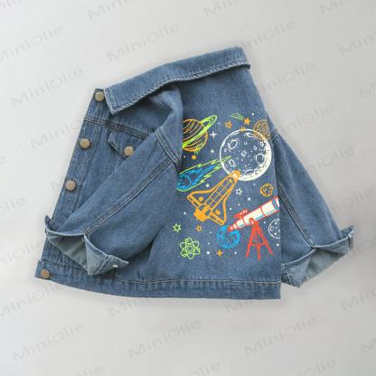 Toddler Kid Space Print Denim Jacket - Blue - 10-11T - image 1