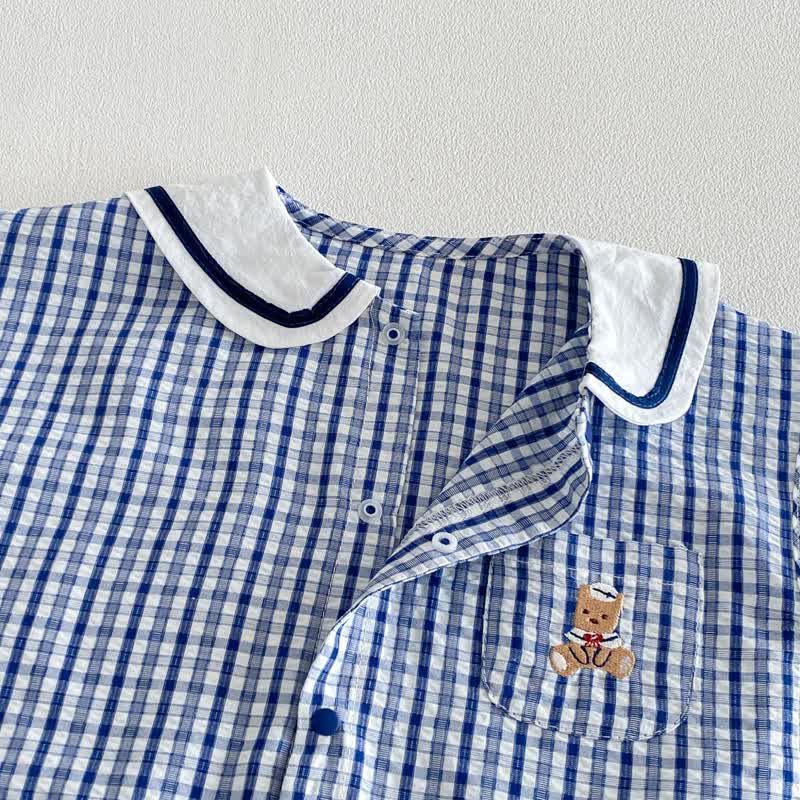 Baby Bear Blue Plaid Snaps Sleeveless Romper - image 5