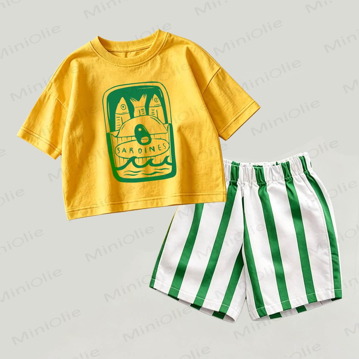 Baby Canned Sardines Yellow&Green Top and Striped Shorts 2-piece Set - Yellow&Green - 2-3T - image 1