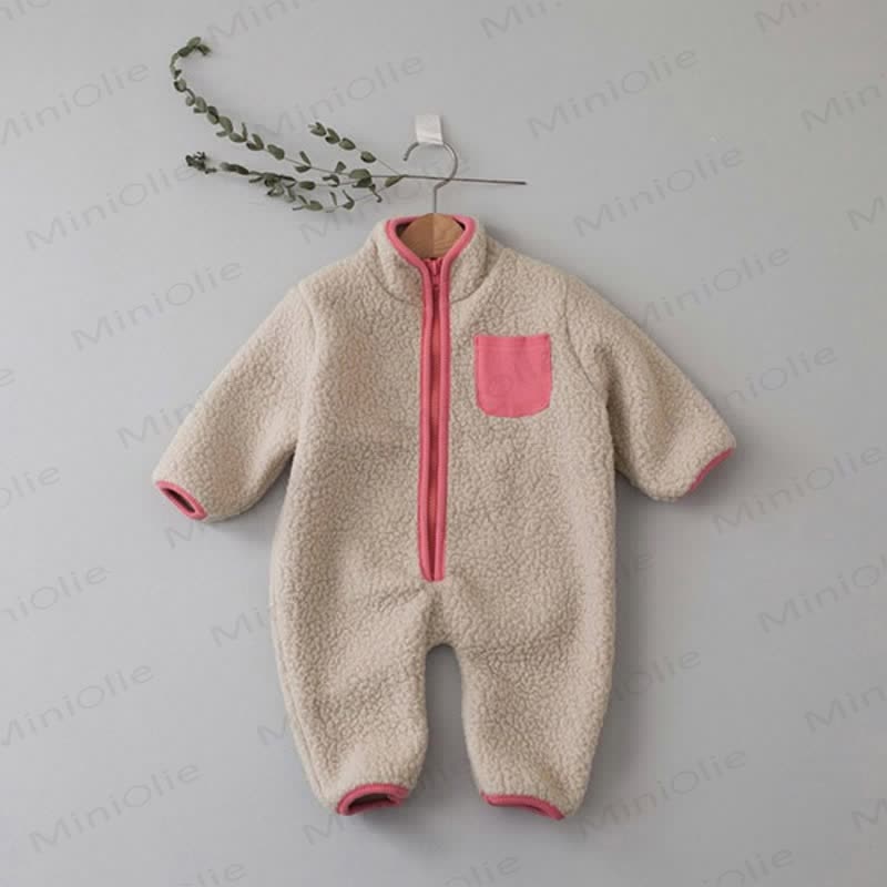 Baby Contrast Color Fleece Romper - Apricot - 18-24M - image 17