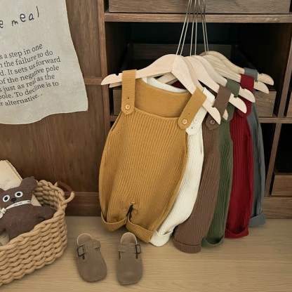 Baby Solid Color Knitted Overalls - image 3