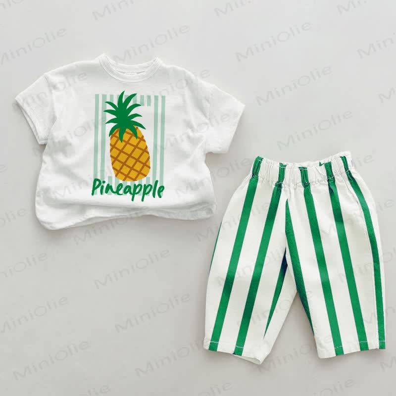 Baby Pineapple Green Vertical Striped 2-piece Set - White&Green - 2-3T - image 1