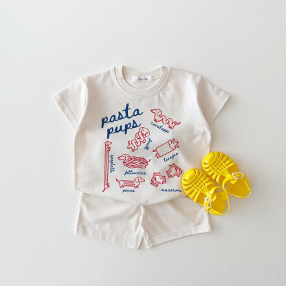 Baby Pasta Dog White Tee and Shorts 2-piece Set - White - 18-24M - image 1