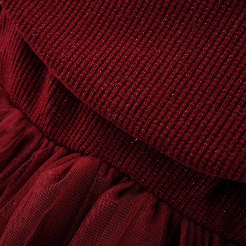 Baby Girl Bear Bow Red Fleece Lined Mesh Dress  - image 9