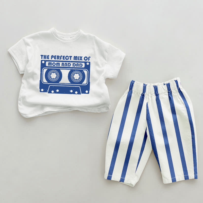THE PERFECT MIX OF MOM AND DAD Baby Magnetic Tape Blue Vertical Striped 2-piece Set - White&Blue - 2-3T - image 1