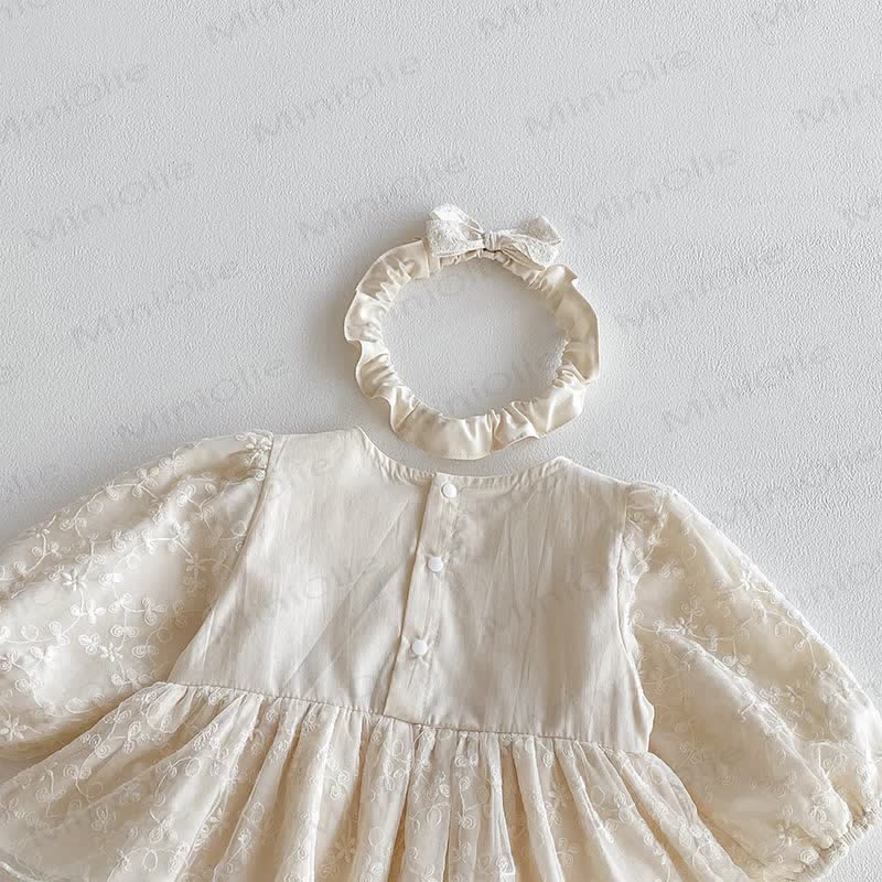 Baby Lace Skirted Beige Bodysuit with Headband - image 5