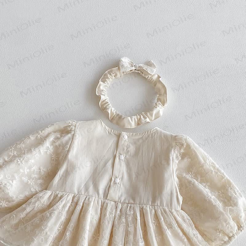 Baby Lace Skirted Beige Bodysuit with Headband - image 5