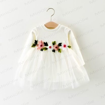Baby Flower Stitching Mesh Dress - White - 2-3T - image 4
