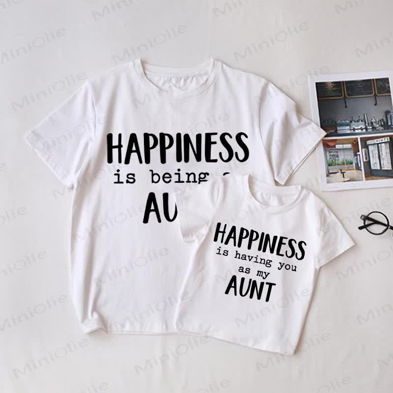 HAPPINESS IS BEING AN AUNT/HAPPINESS IS HAVING YOU AS MY AUNT Baby White Family Matching T-shirt - White - Adult T-Shirt: XL - image 1